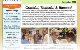 assisted living Aravilla Sarasota novmeber 2022 newsletter