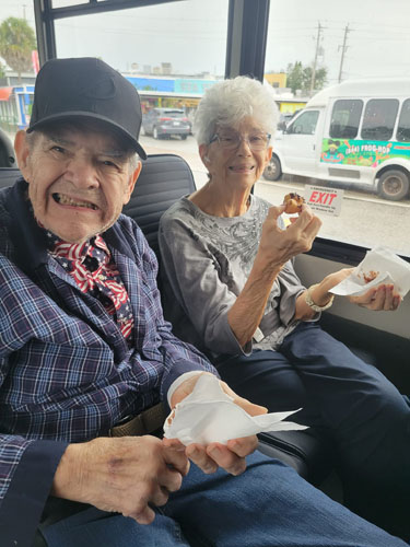 memory care residents on a bus tour
