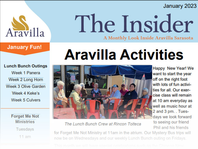 Memory Care Newsletter January 2023 - Aravilla Sarasota