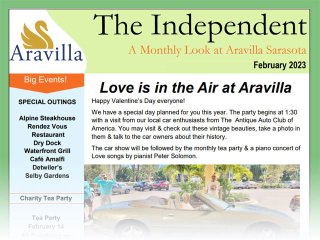 Aravilla Sarasota Assisted Living February newsletter