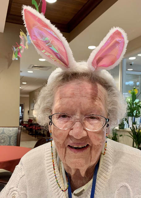 senior resident CATHERINE wearing bunny ears