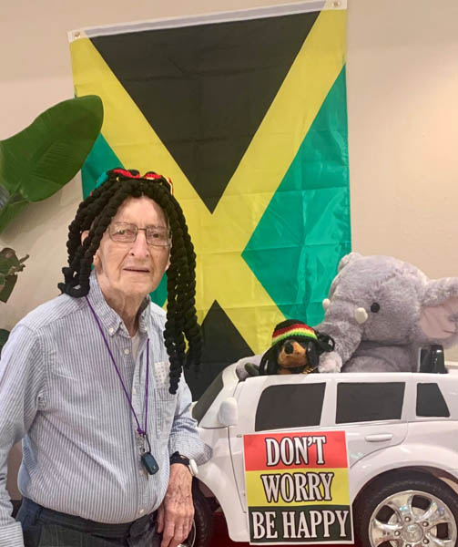 assisted living resident at the Jamaican party