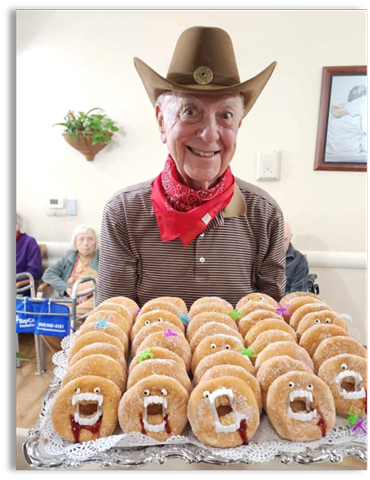 memory care resident with cowboy hat