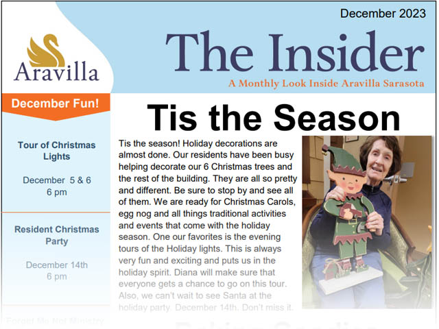 Aravilla Sarasota Memory Care newsletter image December