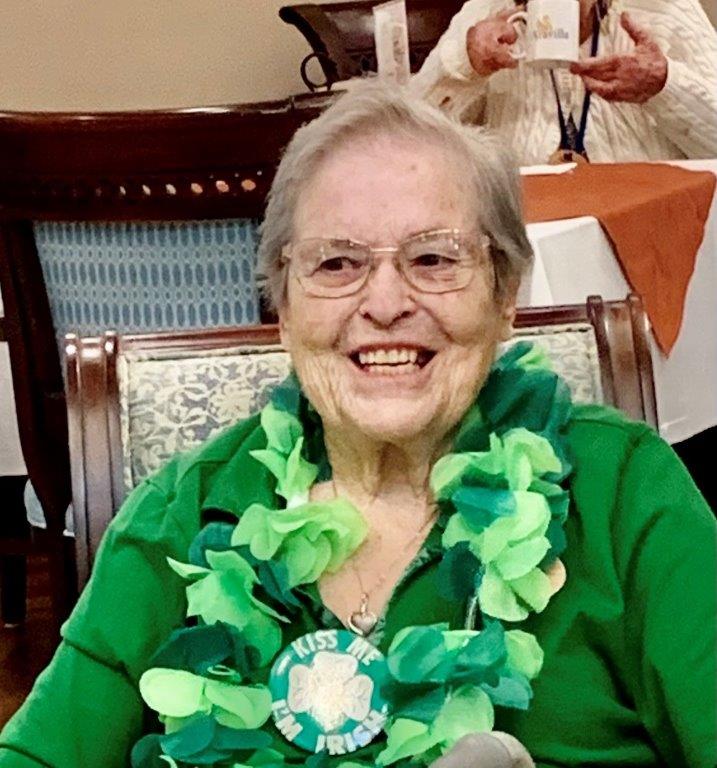 assisted living resident Lois ready to celebrate St Patrick's day