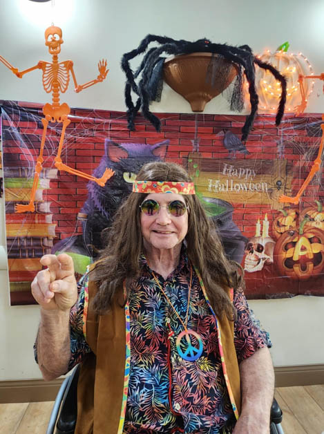 memory care resident dressed up for Halloween