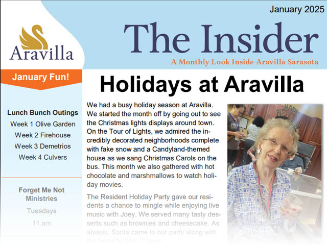 memory care newsletter image January 2025 Aravilla Sarasota