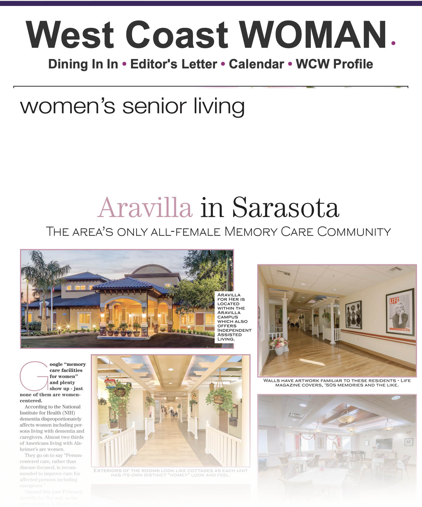 Aravilla for Her - featured article in West Coast Woman Magazine